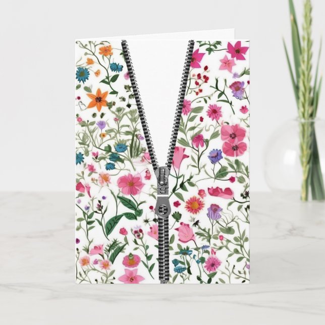 Birthday Unzipped Zipper on Wildflower Pattern Card (Front)