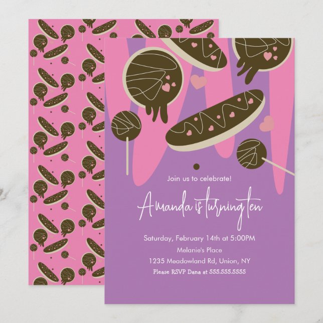 Birthday Valentines Treats Doughnuts Eclairs Party Invitation (Front/Back)