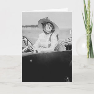 BIRTHDAY VINTAGE GIRL IN CAR ADVENTURE BIG CARD
