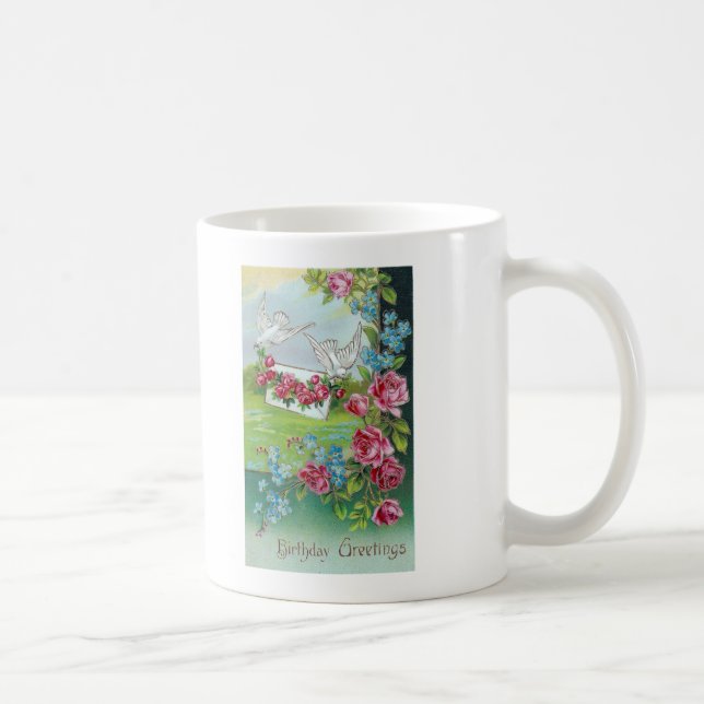 Birthday Vintage Postcard Coffee Mug (Right)