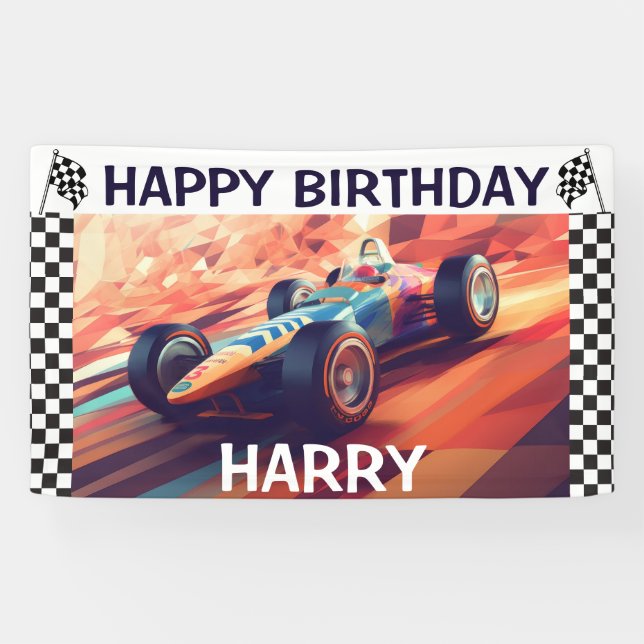 BIRTHDAY VINTAGE RACING CAR BANNER (Horizontal)