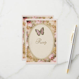 Birthday Vintage Roses Butterfly, Music Notes RSVP