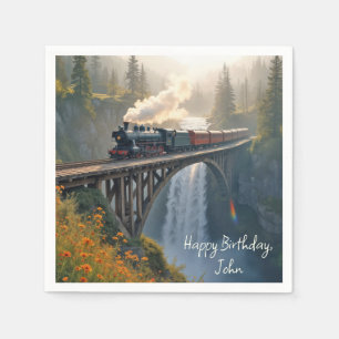 Birthday Vintage Steam Locomotive On a Trestle Napkin