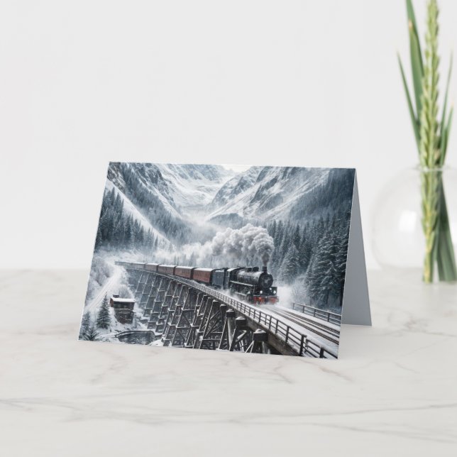 Birthday Vintage Train On a Mountain Trestle Card (Front)