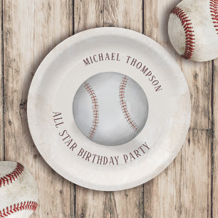 Birthday Vintage Whimsical Baseball All Star Party Paper Plate