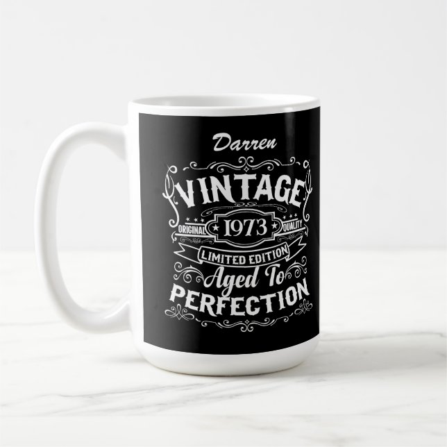 Birthday Vintage Whiskey Label Personalized Coffee Mug (Left)