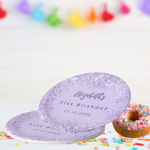 Birthday violet confetti elegant paper plate