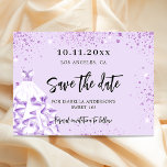 Birthday violet dress party save the date<br><div class="desc">A Save the Date card for a Sweet 16,  16th (or any age) birthday party. A violet,  lavender coloured background decorated with violet faux glitter,  sparkles. Personalize and add a date and name/age.  The text: Save the Date is written with a large trendy hand lettered style script.</div>