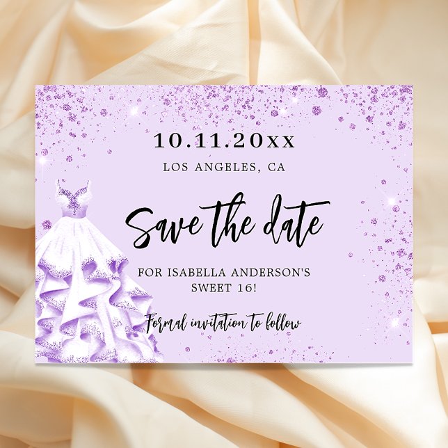 Birthday violet dress party save the date (Creator Uploaded)
