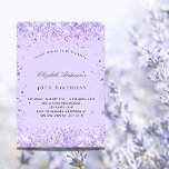 Birthday violet lavender glitter script elegant invitation<br><div class="desc">For an elegant 40th (or any age) birthday party. A violet,  lavender coloured background. Decorated with violet faux glitter.  Personalize and add a name and party details. The name is written with a hand lettered style script</div>