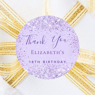 Birthday violet lavender name thank you classic round sticker