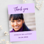 Birthday violet photo simple elegant thank you card<br><div class="desc">A birthday Thank You photo card.  A violet,  lavender coloured background.  Personalize and add your photo and thank you note. Purple text.</div>
