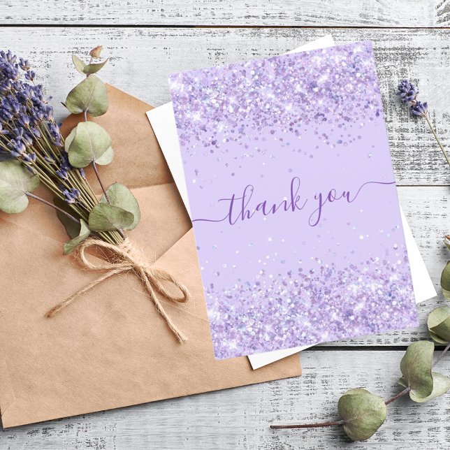Birthday violet purple glitter thank you card (Creator Uploaded)