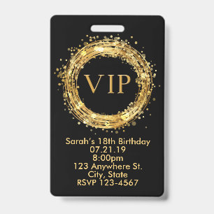 Birthday VIP Pass Badge Invitation