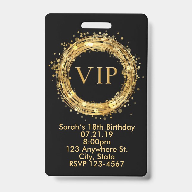 Birthday VIP Pass Badge Invitation (Front)