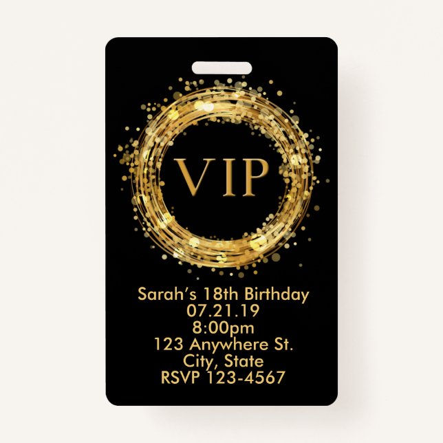Birthday VIP Pass Badge Invitation (Front)