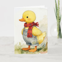 Birthday Watercolor Duck In Overalls
