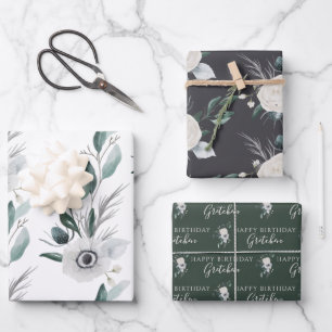 Birthday Watercolor Floral Wrapping Paper Sheets