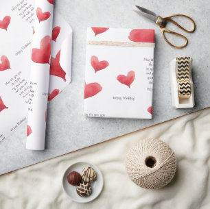 Birthday Watercolor Heart   Red and Purple Wrapping Paper