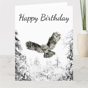 Birthday Watercolor Striking Owl Bird Nature Art Thank You Card