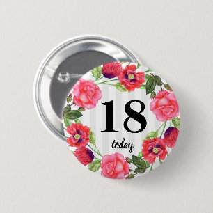 Birthday Watercolor Summer Flowers Circle Wreath 2 Inch Round Button