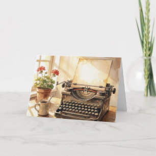Birthday Watercolor Typewriter by a Window Card