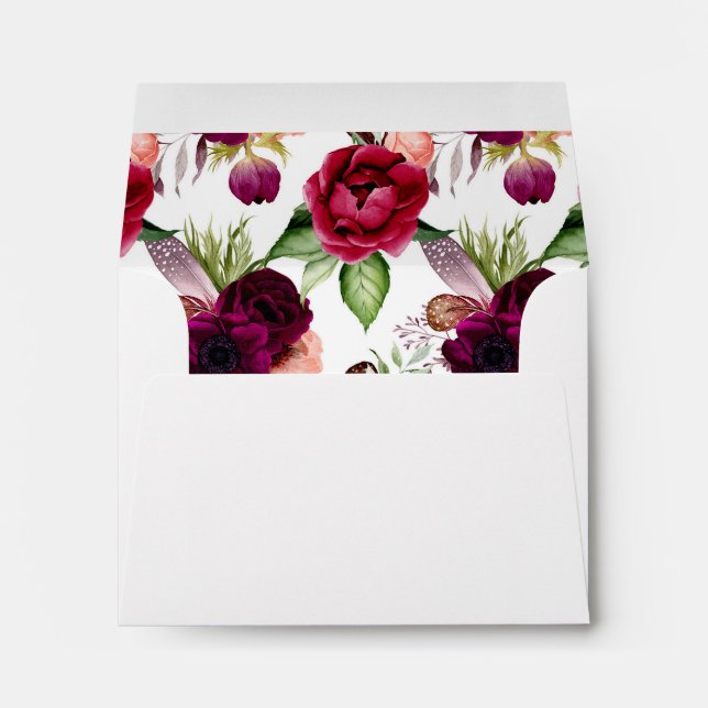 Birthday watercolored florals burgundy white envelope (Back (Bottom))