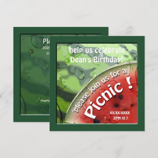 Birthday Watermelon Summer Picnic Invitation (Front/Back)