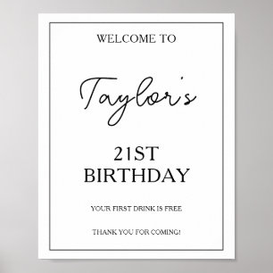 Birthday Welcome Personalized Black and White Poster