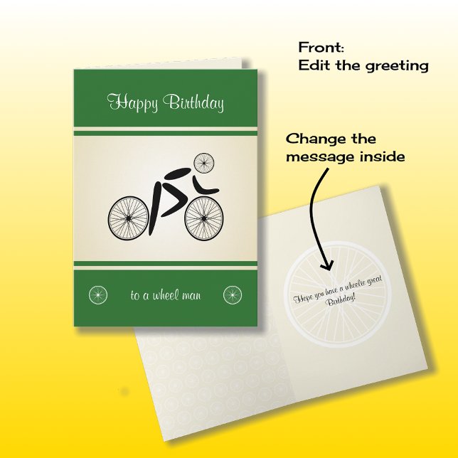 Birthday wheel man funny cyclist green card (Creator Uploaded)