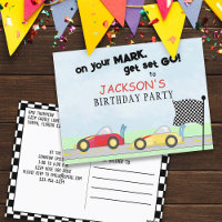 Birthday Whimsical Race Cars Track Chequered Flag
