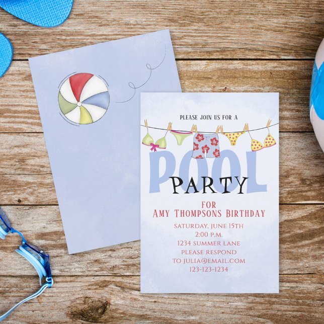 Birthday Whimsical Summer Pool Party Fun Swimsuits Invitation (Creator Uploaded)