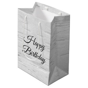 Birthday White Birch Tree Bark Texture Medium Gift Bag