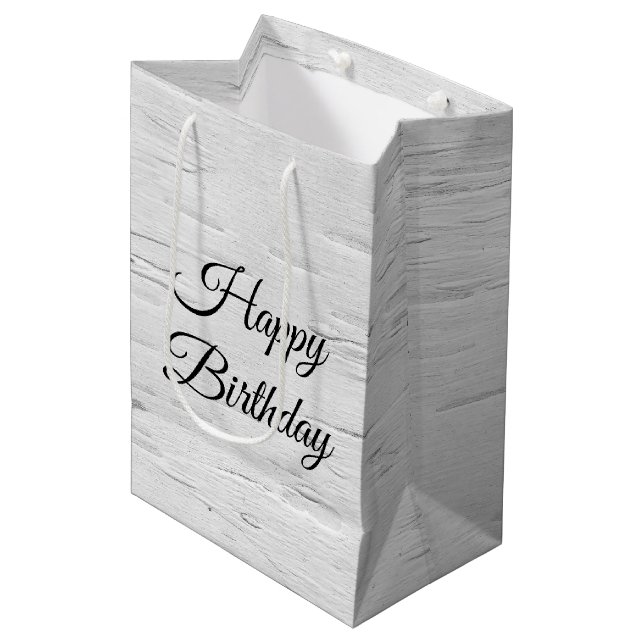 Birthday White Birch Tree Bark Texture Medium Gift Bag (Front Angled)