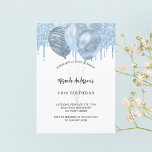 Birthday white blue balloons glitter drips invitation<br><div class="desc">A white background. Decorated with light blue faux glitter drips,  paint dripping look and balloons.  Personalize and a name and party details.</div>