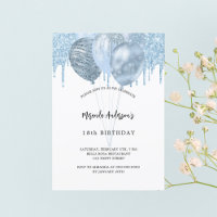 Birthday white blue balloons glitter drips