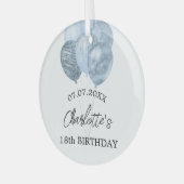 Birthday white blue balloons name glass ornament (Front Left)