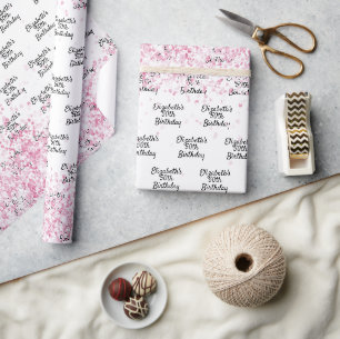 Birthday white blush pink glitter name wrapping paper