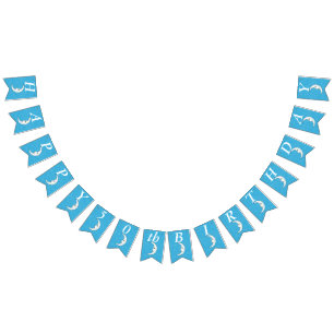Birthday White Crescent Moon With Face Stars Aqua Bunting Flags
