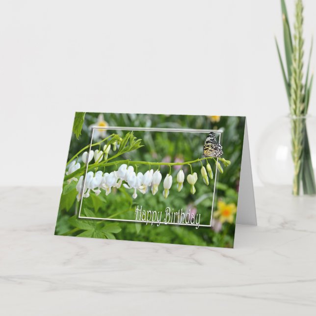 Birthday White Floral Hearts Card (Front)