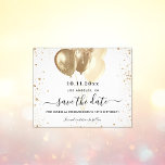 Birthday white gold balloons save the date flyer<br><div class="desc">Please note that this Save the date is on flyer paper and very thin. Envelopes are not included. For thicker Save the Date card (same design) please visit our store. A chic white background decorated with faux gold glitter and balloons. Personalize and add a date and name/age. The text: Save...</div>