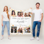 Birthday white gold friends photo collage fleece blanket<br><div class="desc">A gift from friends for a woman's 21st (or any age) birthday, celebrating her life with a collage of 6 of your high quality photos of her, her friends, family, interest or pets. Personalize and add her name, age 21 and your names. Black text. A chic, classic white background colour....</div>