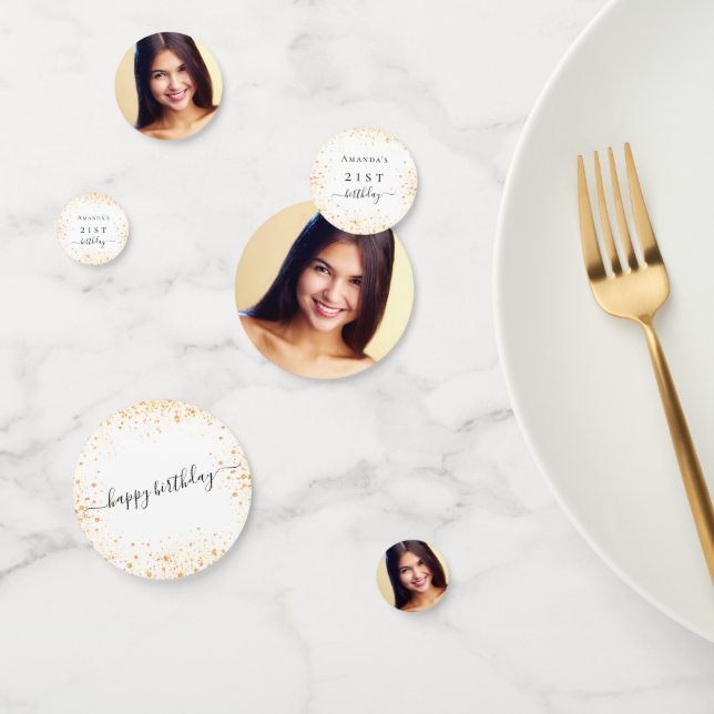 Birthday white gold glitter dust photo name confetti (Group)