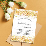 Birthday white gold glitter elegant invitation<br><div class="desc">For an elegant 40th ( or any age) birthday party.  A chic white background. Decorated with faux gold glitter,  sparkles.  Personalize and add a name,  age and party details. The name is written with a hand lettered style script</div>