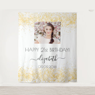 Birthday white gold glitter photo name welcome  tapestry