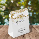 Birthday white gold glitter thank you favor box<br><div class="desc">Elegant,  classic,  glamourous and girly for a 21st (or any age) birthday party favours.  A stylish white background with fauxgold glitter. With the text: 21st birthday and Thank You written with a modern hand lettered style script.  Personalize and add a name and a date.</div>