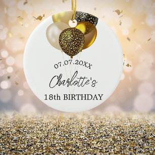 Birthday white gold leopard balloons name ceramic ornament