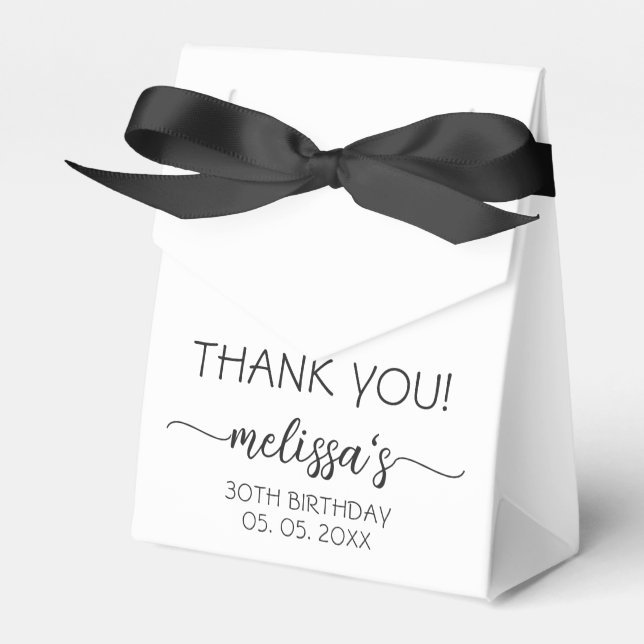 Birthday White Monogram Name Script Thank You Favor Box (Front Side)