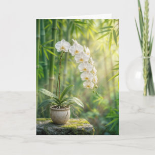 Birthday White Orchids and Bamboo Card
