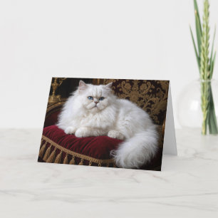 Birthday White Persian Cat on a Velvet Cushion Card